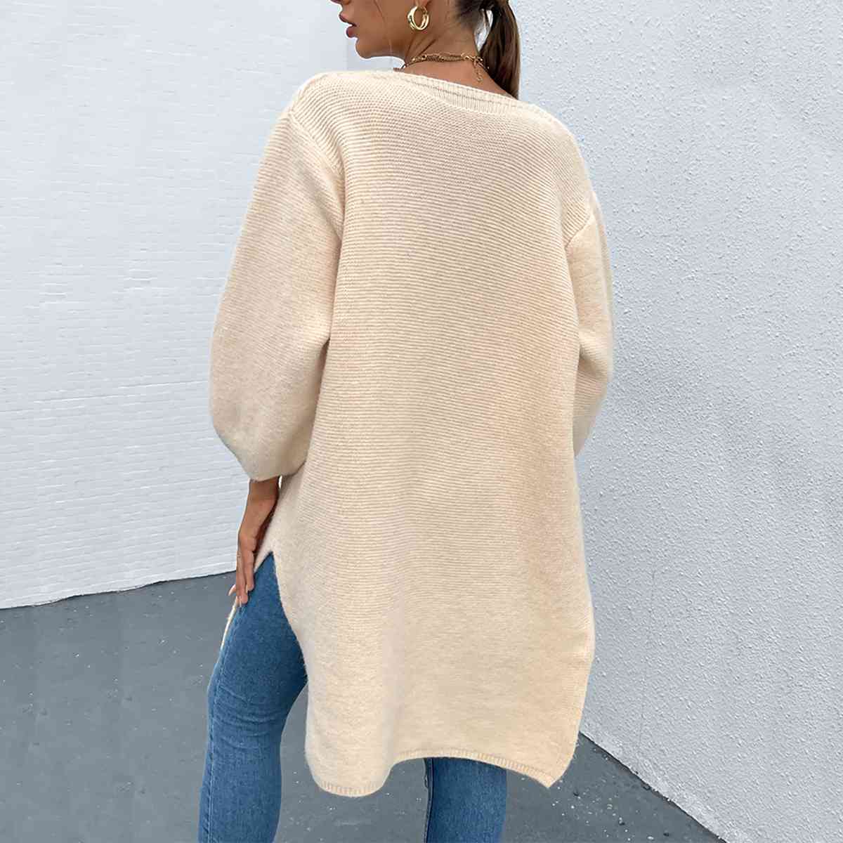 Open Front Slit Long Sleeve Cardigan - Body By J'ne