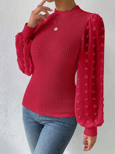 Swiss Dot Waffle-Knit Lantern Sleeve T-Shirt - Body By J'ne