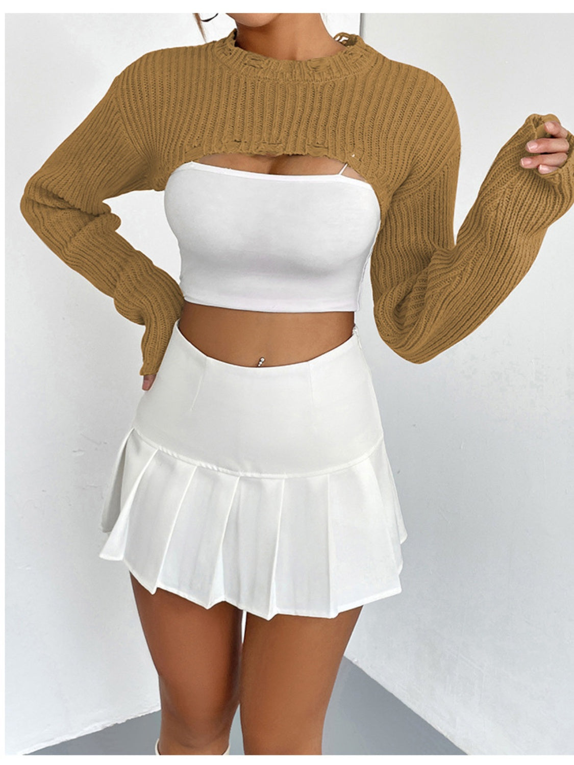 Distressed Long Sleeve Cropped Sweater - Body By J'ne