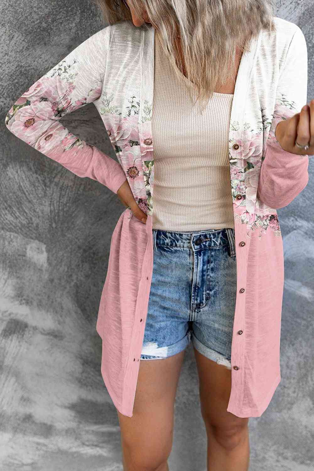 Printed Button Up Long Sleeve Cardigan - Body By J'ne