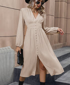 V-Neck Buttoned Slit Dress - Body By J'ne