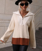 Color Block Half-Zip Dropped Shoulder Knit Pullover - Body By J'ne