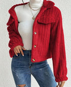 Fuzzy Button Up Collared Neck Jacket - Body By J'ne