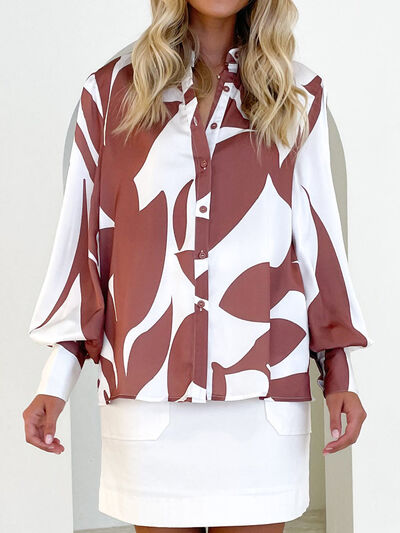 Printed Button Up Lantern Sleeve Shirt - Body By J'ne