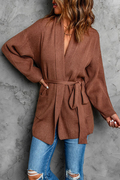 Tied Open Front Dropped Shoulder Cardigan - Body By J'ne