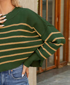 Round Neck Striped Lantern Sleeve Sweater - Body By J'ne