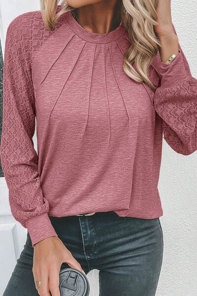 Heathered Round Neck Long Sleeve T-Shirt - Body By J'ne