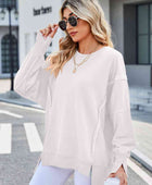 Exposed Seam High-Low Round Neck Sweatshirt - Body By J'ne