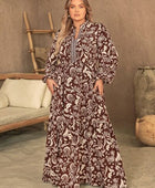 Plus Size Notched Balloon Sleeve Printed Maxi Dress - Body By J'ne