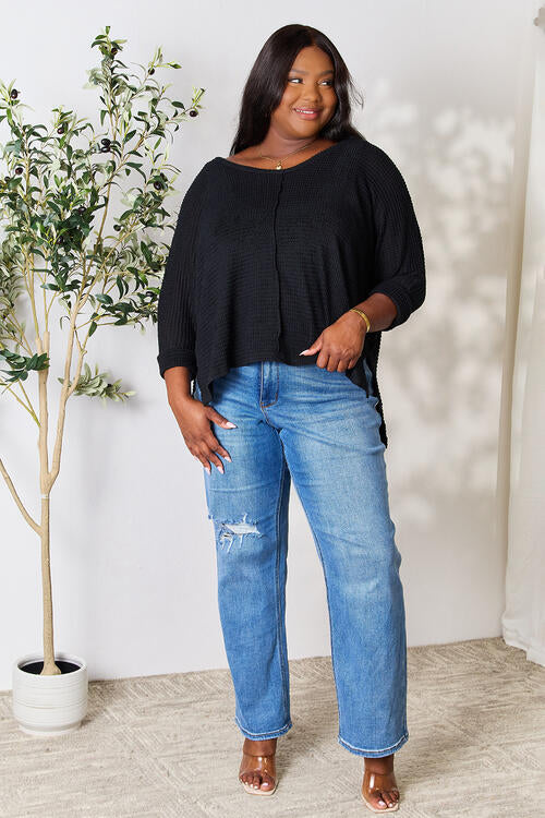 Round Neck High-Low Slit Knit Top - Body By J'ne