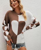 Heart Contrast Dropped Shoulder Sweater - Body By J'ne