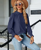 Frill Mock Neck Lantern Sleeve Blouse - Body By J'ne