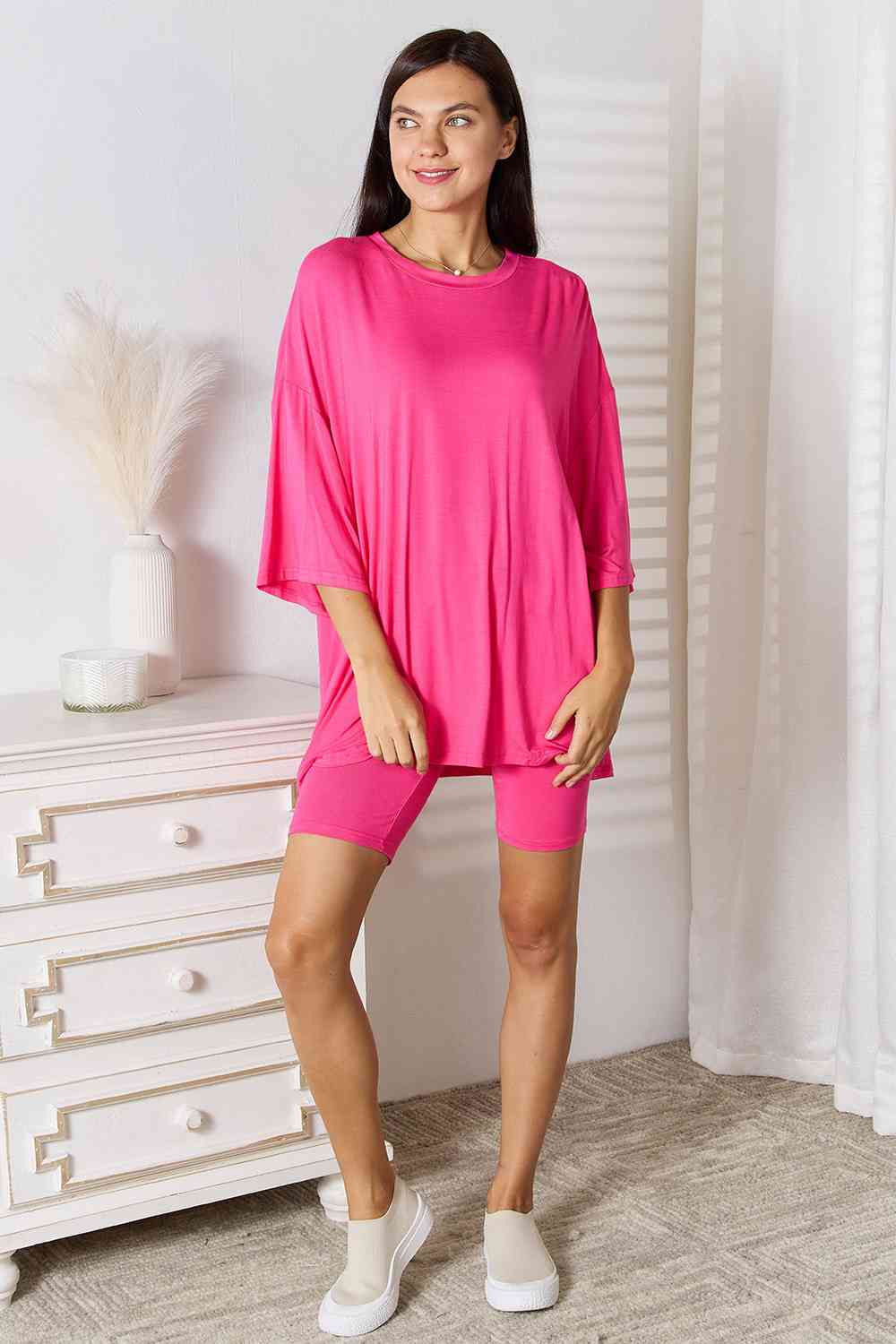 Basic Bae Full Size Soft Rayon Three-Quarter Sleeve Top and Shorts Set - Body By J'ne