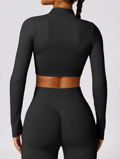 Zip Up Baseball Collar Outerwear and High Waist Pants Active Set - Body By J'ne