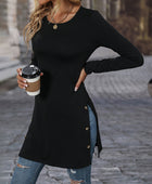 Decorative Button Slit Long Sleeve T-Shirt - Body By J'ne