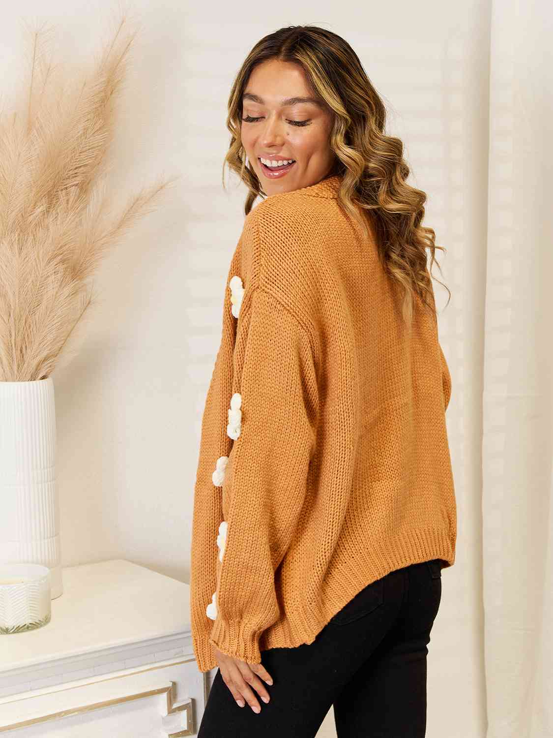 Flower Dropped Shoulder Open Front Cardigan - Body By J'ne