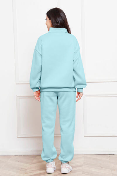 Half Zip Long Sleeve Sweatshirt and Pants Set - Body By J'ne