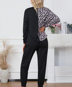 Leopard Round Neck Top and Drawstring Pants Lounge Set - Body By J'ne