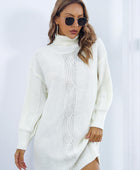 Openwork Turtleneck Long Sleeve Sweater Dress - Body By J'ne