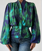 Tie-Dye Button Up Balloon Sleeve Blouse - Body By J'ne