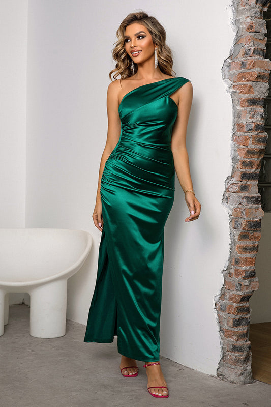 One-Shoulder Ruched Slit Maxi Dress - Body By J'ne