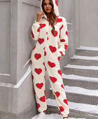 Fuzzy Heart Zip Up Hooded Lounge Jumpsuit - Body By J'ne