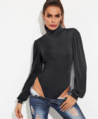 Backless Tie-Waist Turtleneck Lantern Sleeve Bodysuit - Body By J'ne