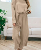 Round Neck Dropped Shoulder Top and Pants Set - Body By J'ne