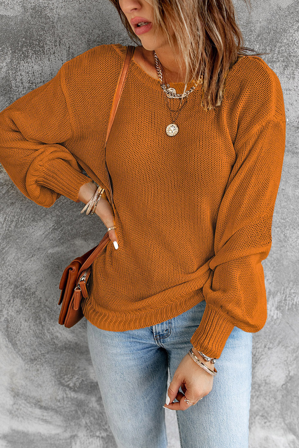 Tied Balloon Sleeve Round Neck Sweater - Body By J'ne