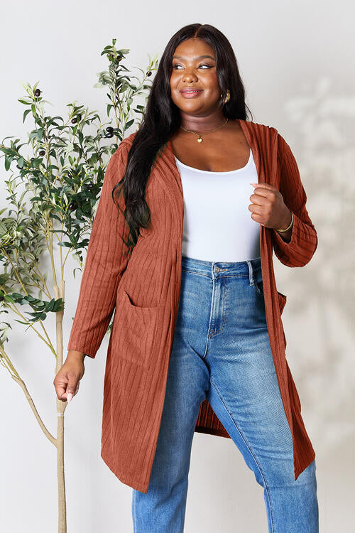 Ribbed Open Front Long Sleeve Cardigan - Body By J'ne