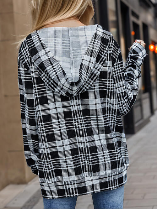 Plaid Mock Neck Long Sleeve Hoodie - Body By J'ne