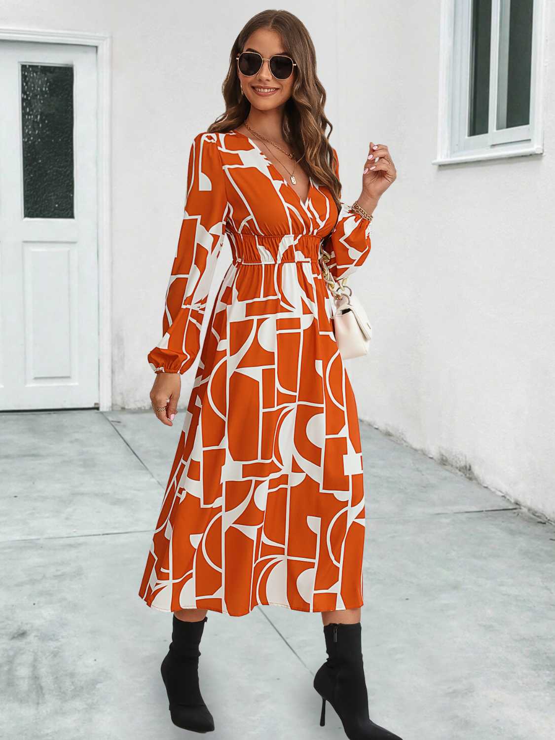 Surplice Neck Long Sleeve Midi Dress - Body By J'ne