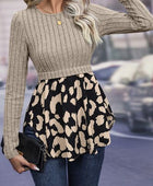 Leopard Peplum Round Neck Blouse - Body By J'ne