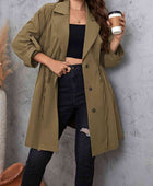 Plus Size Lapel Collar Drawstring Roll-Tab Sleeve Trench Coat - Body By J'ne