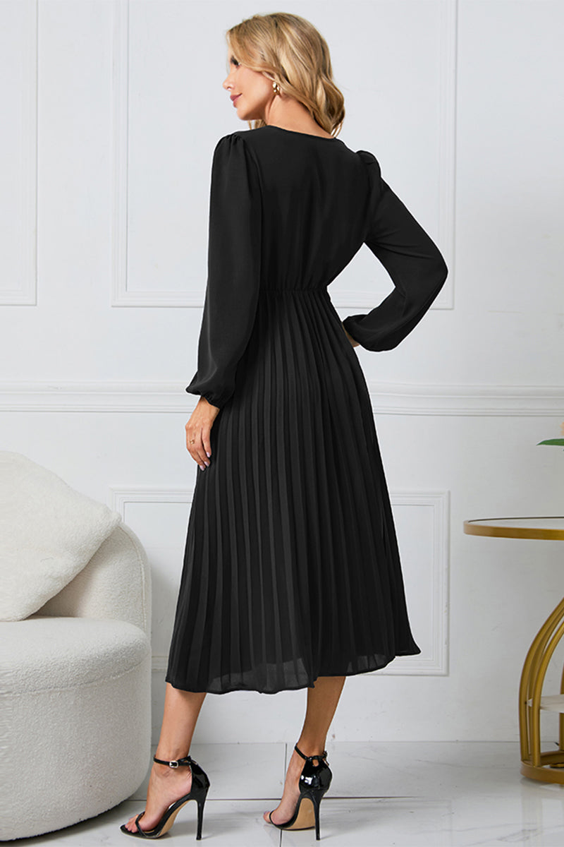 V-Neck Long Sleeve Tie Waist Midi Dress - Body By J'ne