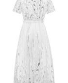 Sequin Leaf Embroidery Tie Front Short Sleeve Dress - Body By J'ne