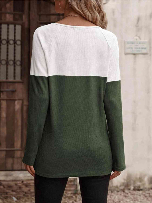 Contrast Round Neck Long Sleeve T-Shirt - Body By J'ne