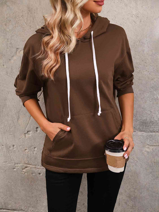 Drawstring Slit Hoodie with Pocket - Body By J'ne