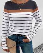 Striped Round Neck Long Sleeve T-Shirt - Body By J'ne