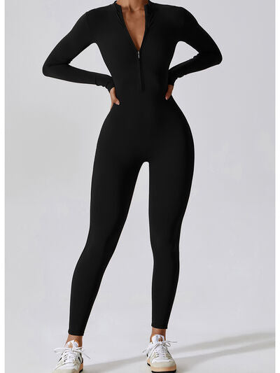 Zip Up Mock Neck Long Sleeve Jumpsuit - Body By J'ne