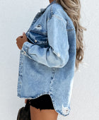 Distressed Snap Down Denim Jacket - Body By J'ne