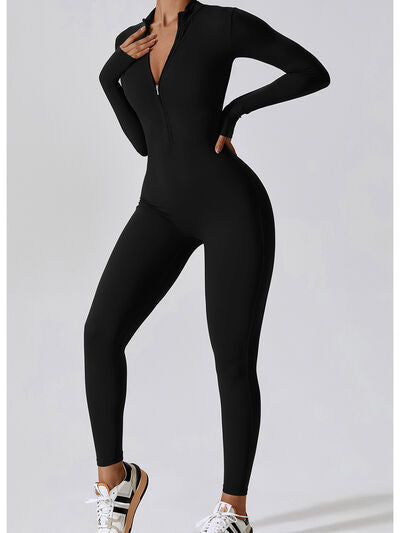 Zip Up Mock Neck Long Sleeve Jumpsuit - Body By J'ne