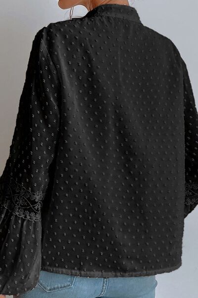 Swiss Dot Lace Detail Tie Neck Shirt - Body By J'ne