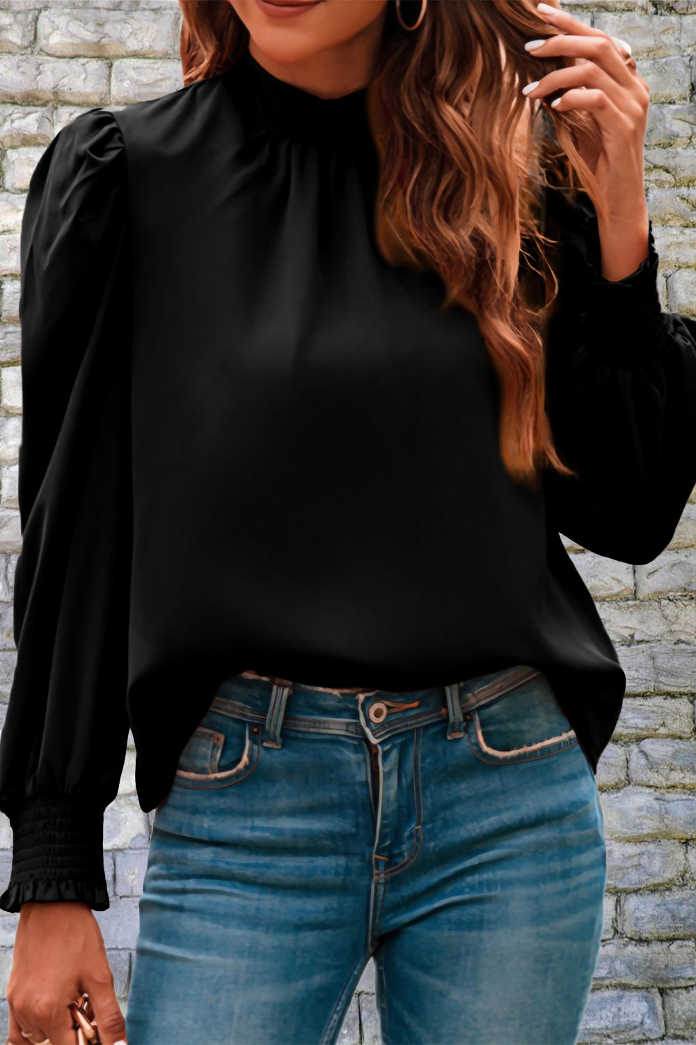 Mock Neck Puff Sleeve Blouse - Body By J'ne