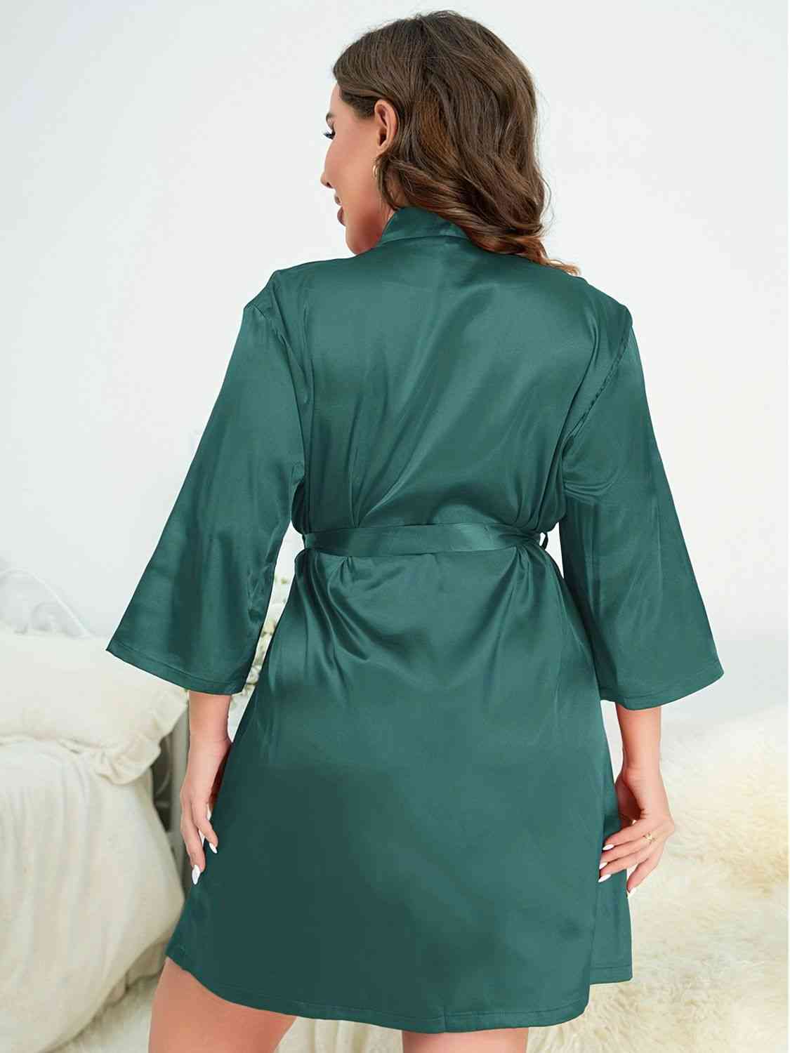 Plus Size Surplice Neck Tie Waist Robe - Body By J'ne