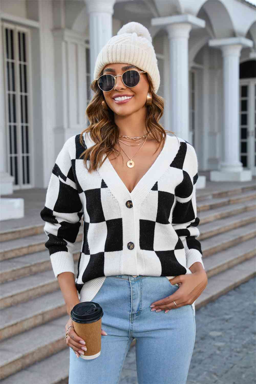 Button-Up V-Neck Dropped Shoulder Cardigan - Body By J'ne