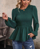 Round Neck Smocked Balloon Sleeve Top - Body By J'ne