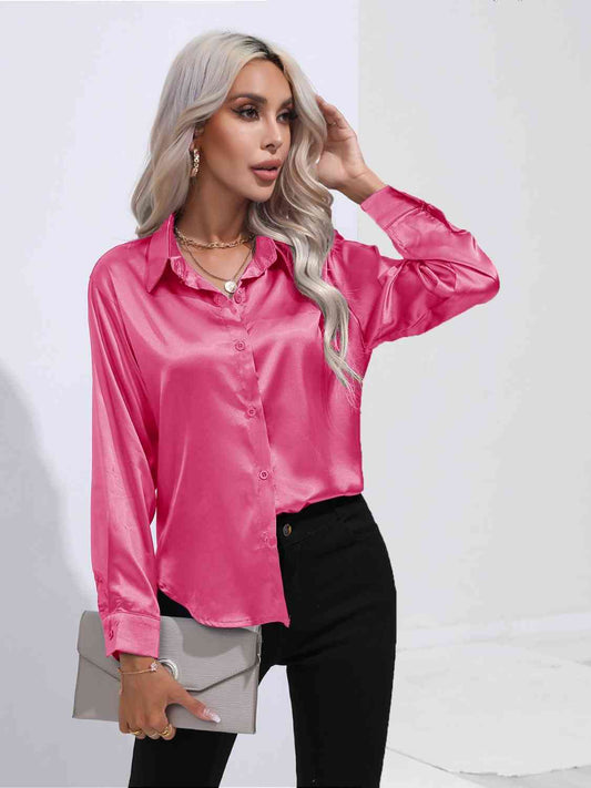 Collared Neck Buttoned Long Sleeve Shirt - Body By J'ne