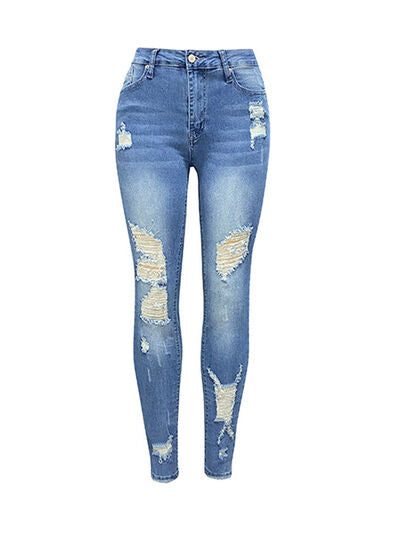 Distressed Buttoned Jeans with Pockets - Body By J'ne
