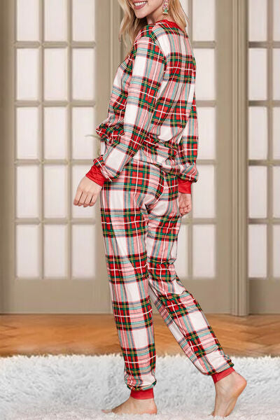Plaid Round Neck Top and Pants Set - Body By J'ne
